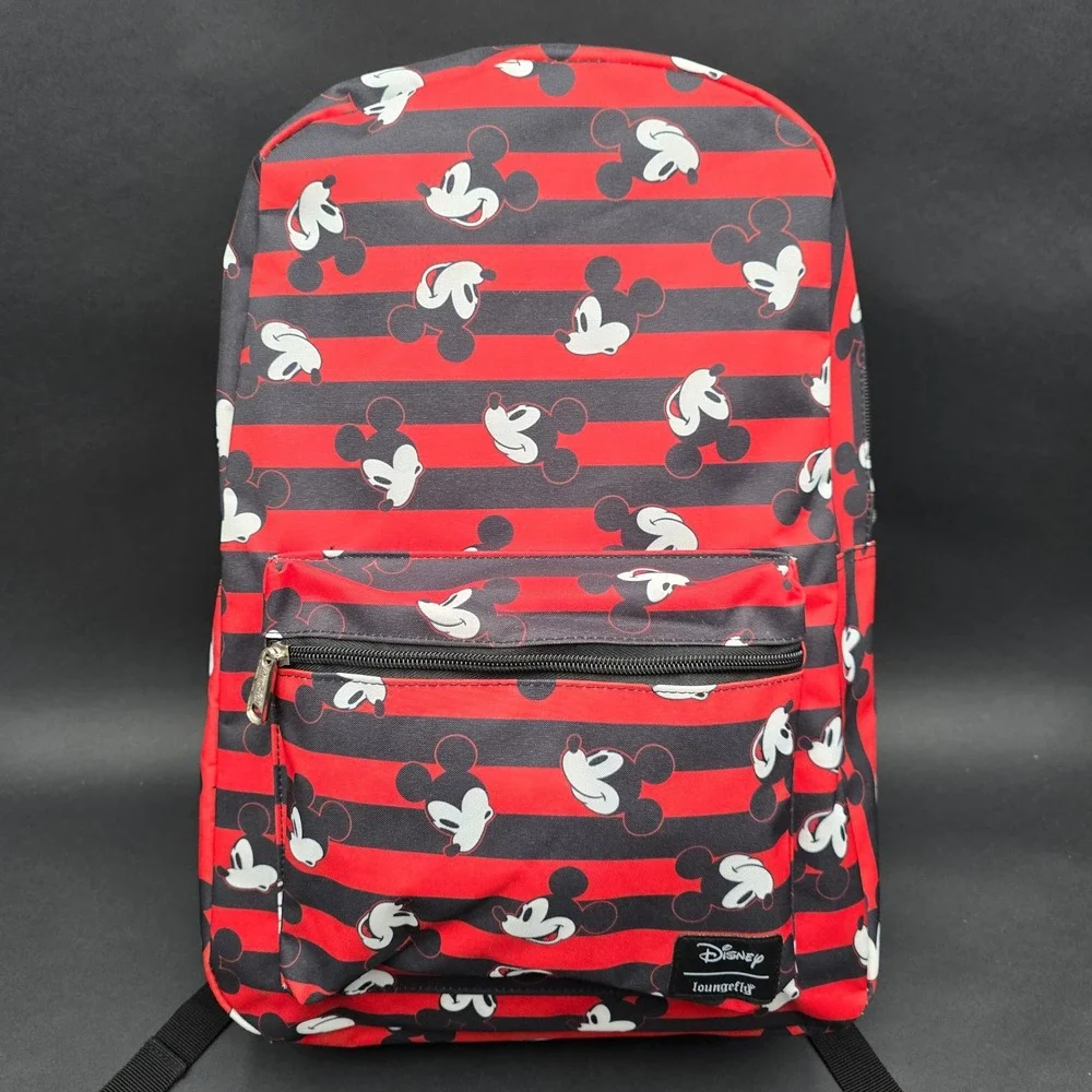 Disney Loungefly Mickey Mouse Striped Canvas Backpack Red Black 40-20163